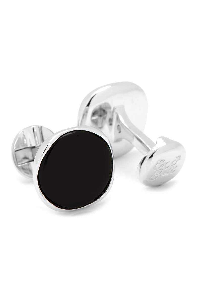 Stone Inlay Round Cuff Links, Alternate, color, BLACK ONYX