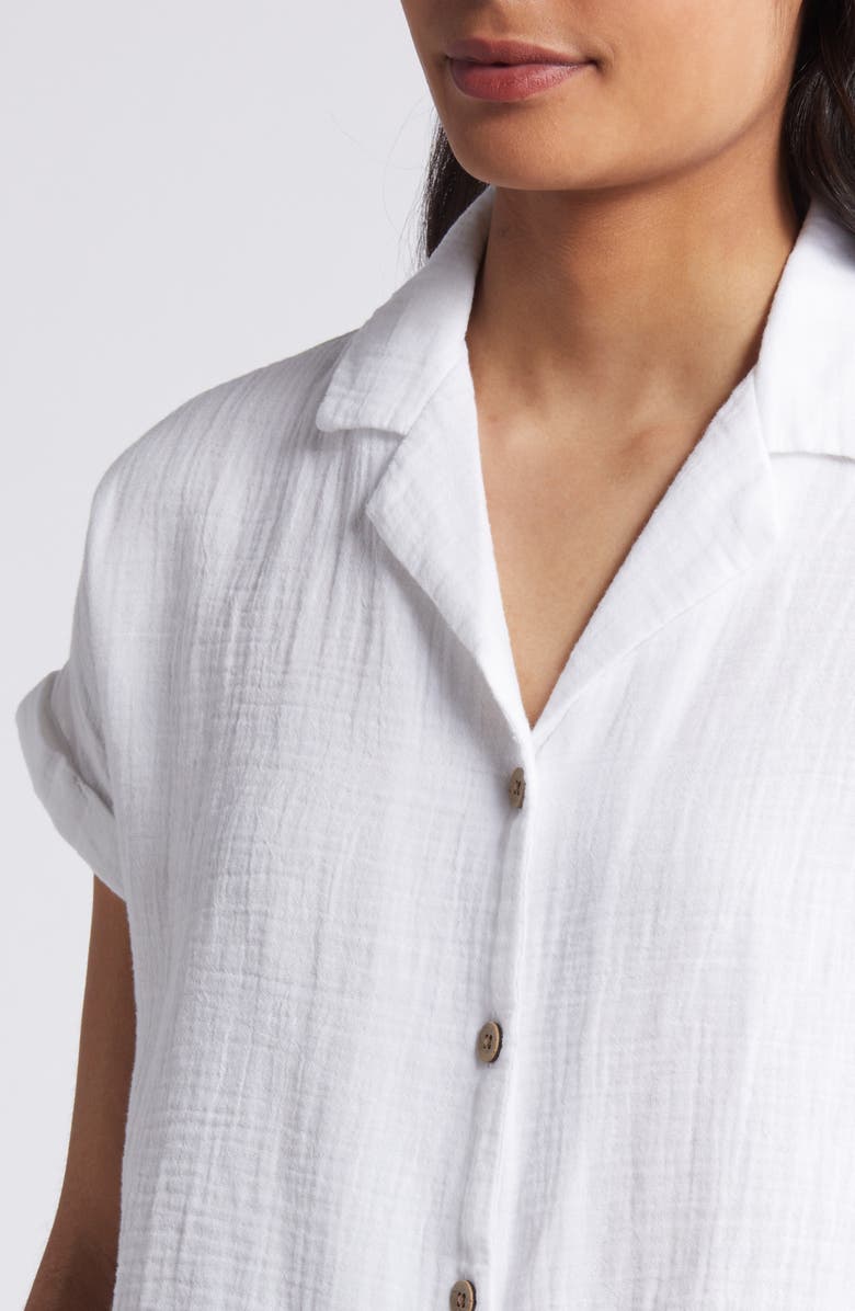 beachlunchlounge Rain Tie Front Short Sleeve Cotton Gauze Button-Up Shirt, Alternate, color,