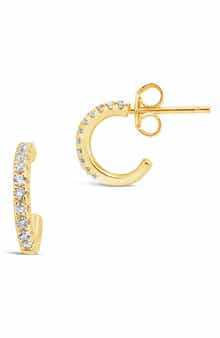 Sterling Forever 14K Yellow Gold Vermeil Pave Cubic Zirconia Hoop Stud Earrings