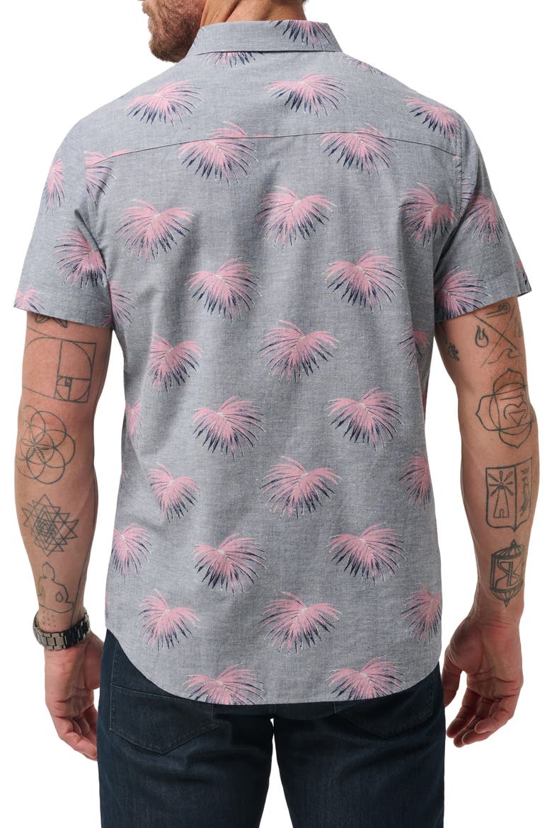 Tip Me Over Leaf Print Short Sleeve Stretch Button-Up Shirt, Alternate, color, HEATHER TOTAL ECLIPS