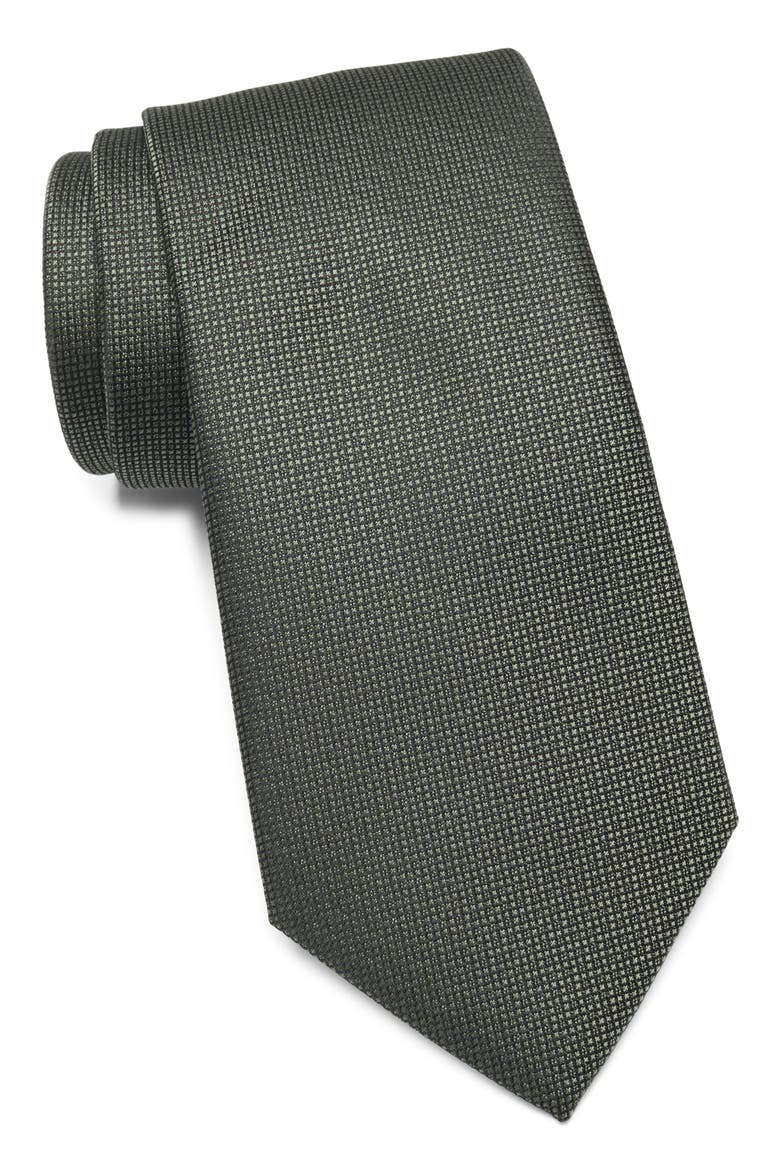 Textured Box Satin Tie, Main, color, GREEN