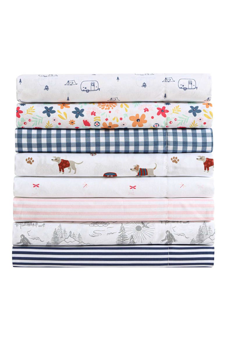 Big Foot Hiking Trip Microfiber Sheet Set, Alternate, color, WHITE/ GREY
