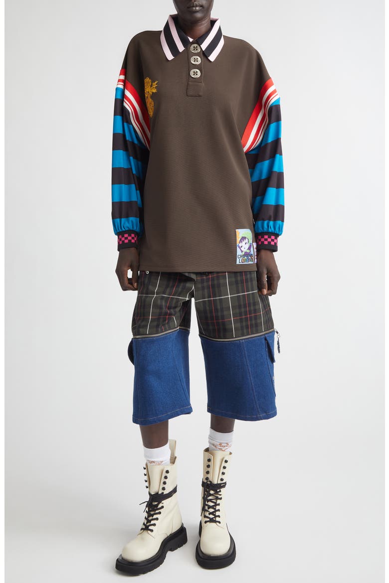 Mixed Stripe Patchwork Polo, Alternate, color, BROWN MULTI