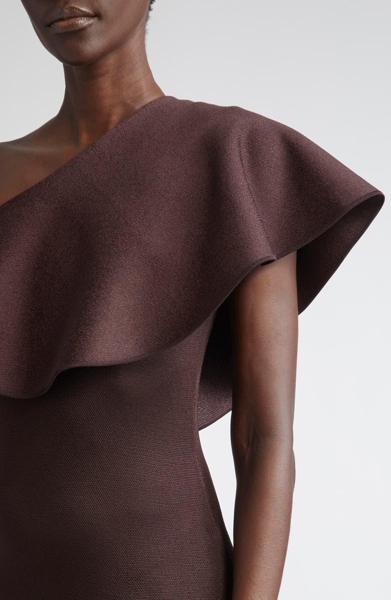 Altuzarra Vivi Knit Dress with Satin Ruffle, Alternate, color, Charred Oak