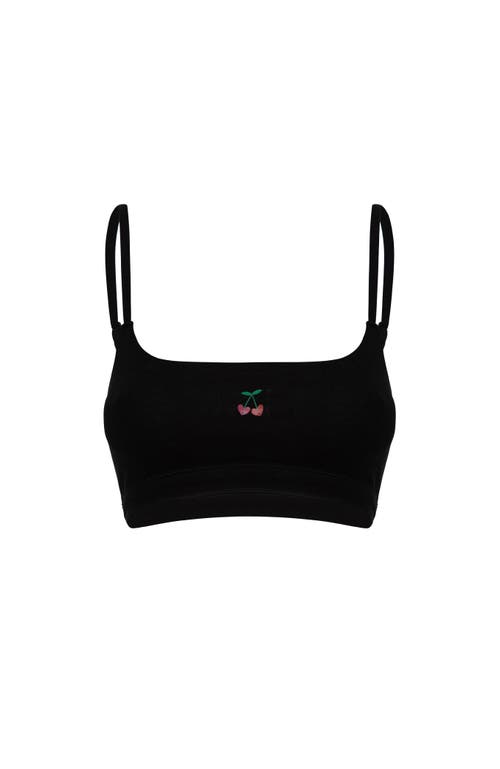Cheeky Cherry Cotton Stretch Scoop Bralette In Onyx