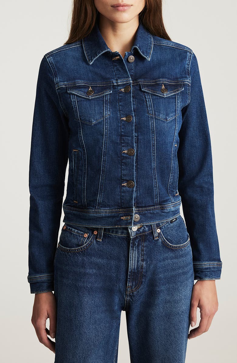 Mavi Jeans Cecilia Denim Trucker Jacket, Main, color, Dark Brushed Flex Blue