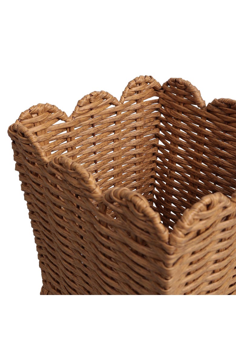 Resin 3.3-Gallon Tapered Square Wicker Watebasket with Scalloped Edge, Alternate, color, Natural