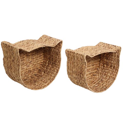 Felix Cat-Shaped Hand Woven Water Hyacinth Nesting Pet Toy Organizer Baskets (Set of 2)