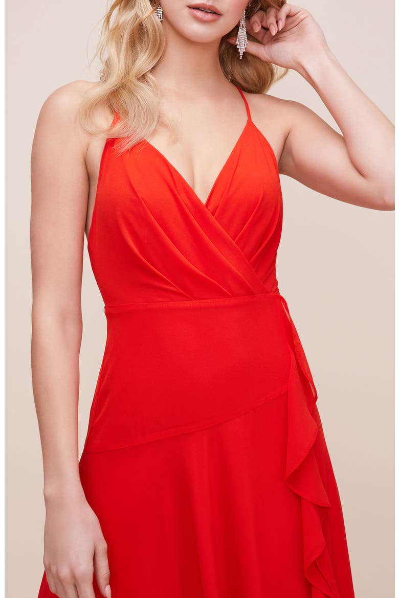 Floral Ruffle Detail Maxi Dress, Alternate, color, HOT RED