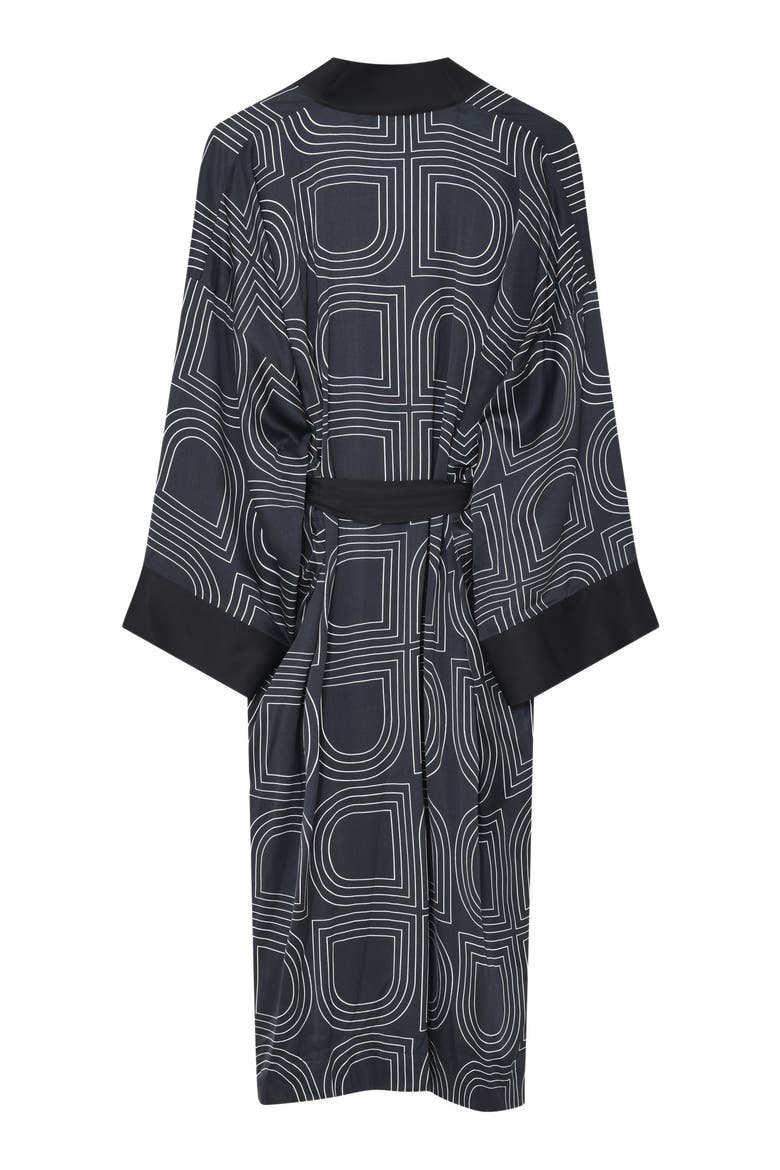 Rani Geometric Print Maxi Length Robe, Alternate, color, Black