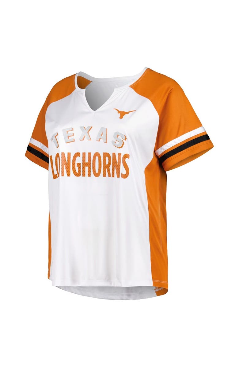 PROFILE Women's White Texas Longhorns Plus Size Stripe Raglan Notch Neck T-Shirt, Alternate, color, 