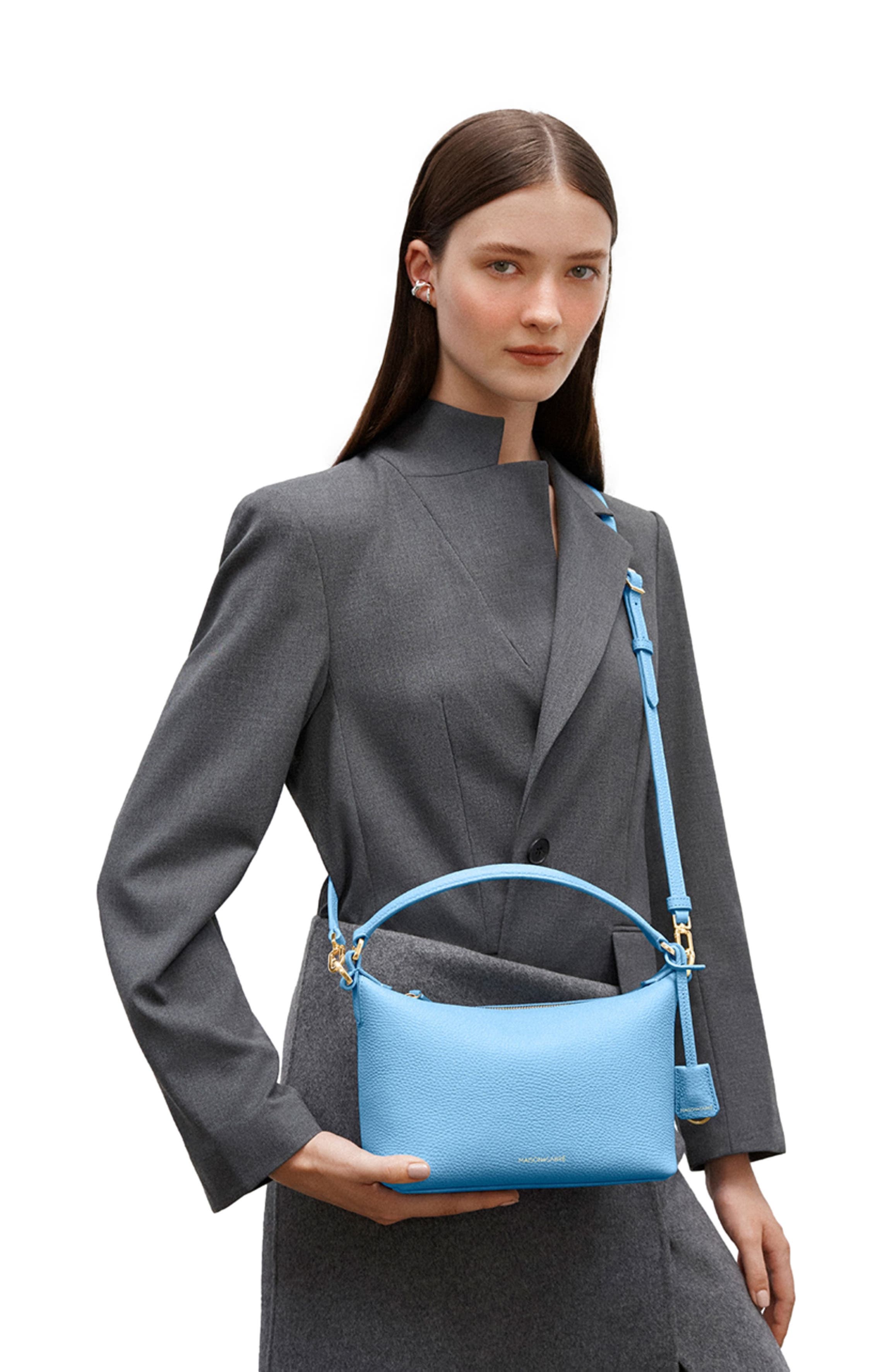 Small Leather Soft Hobo, Alternate, color, Sky Blue