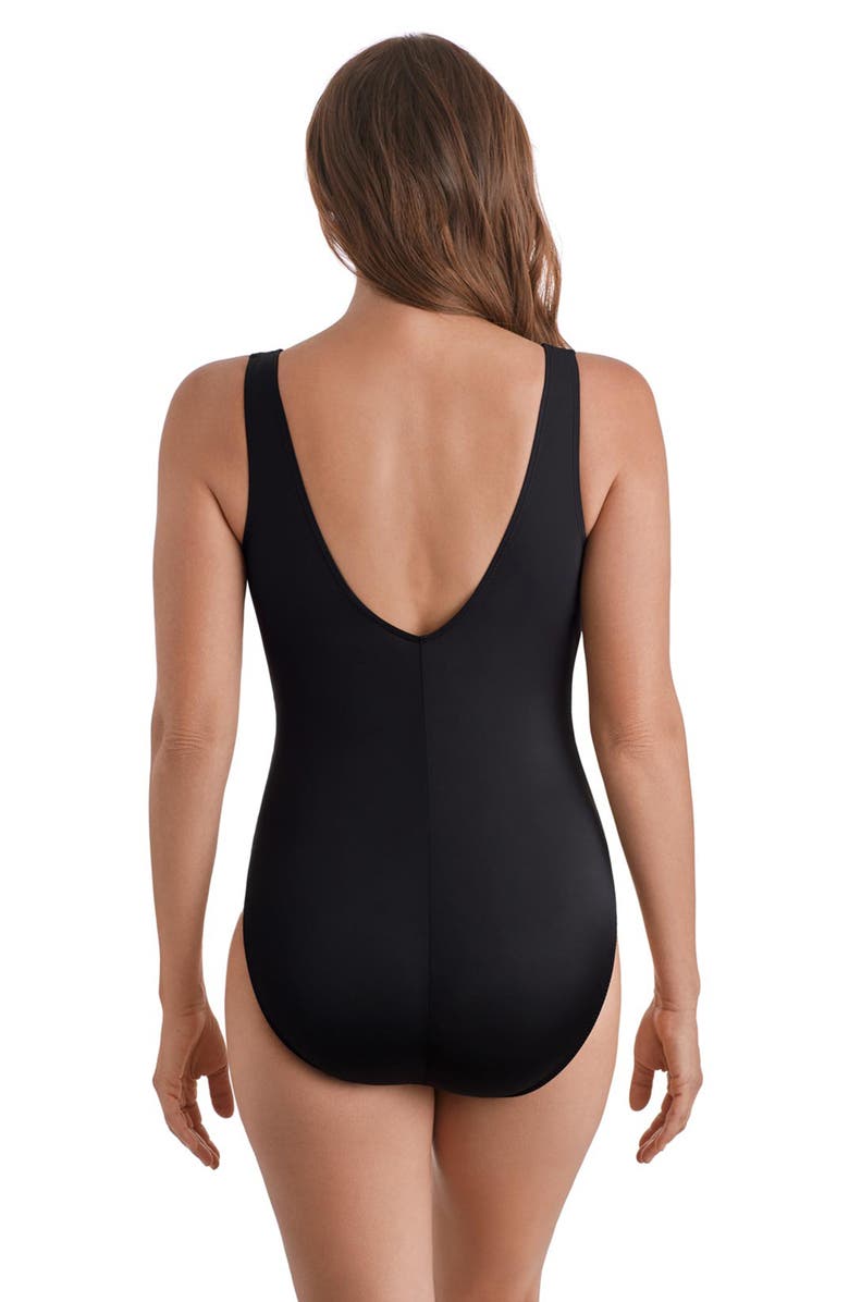 Longitude Shirred Faux Tie Surplice Extra Long Torso One-Piece Swimsuit, Alternate, color, Midnight Pulmeria