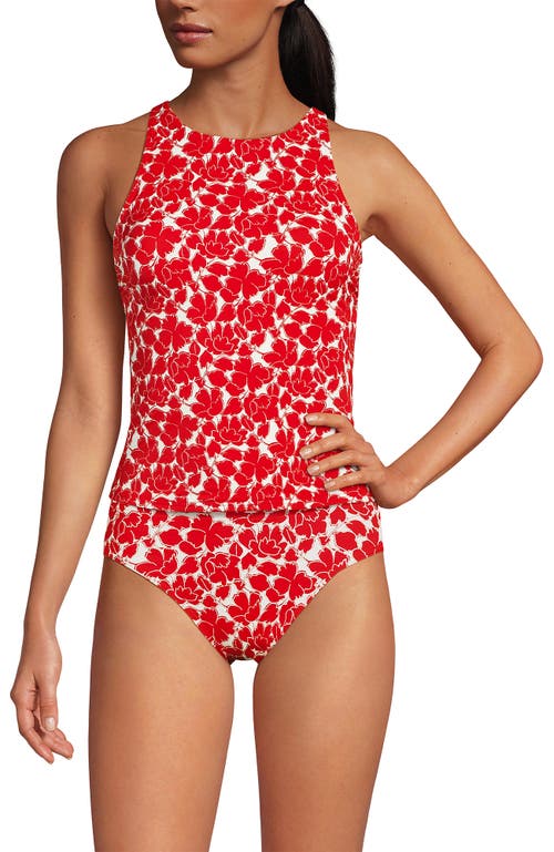 Lands' End Tugless High Neck Strappy Back Tankini Swimsuit Top In Red