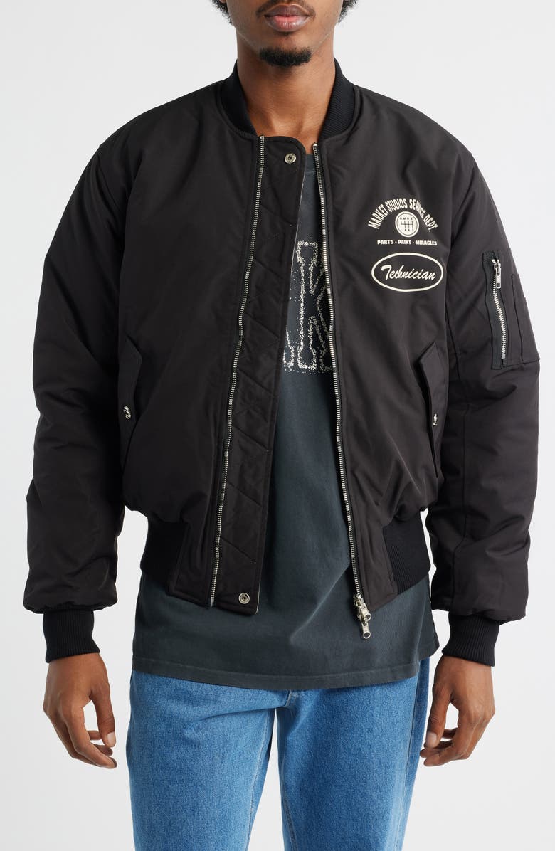 MARKET Handyman Reversible Bomber Jacket, Main, color, Pirate Black / Wood Camo