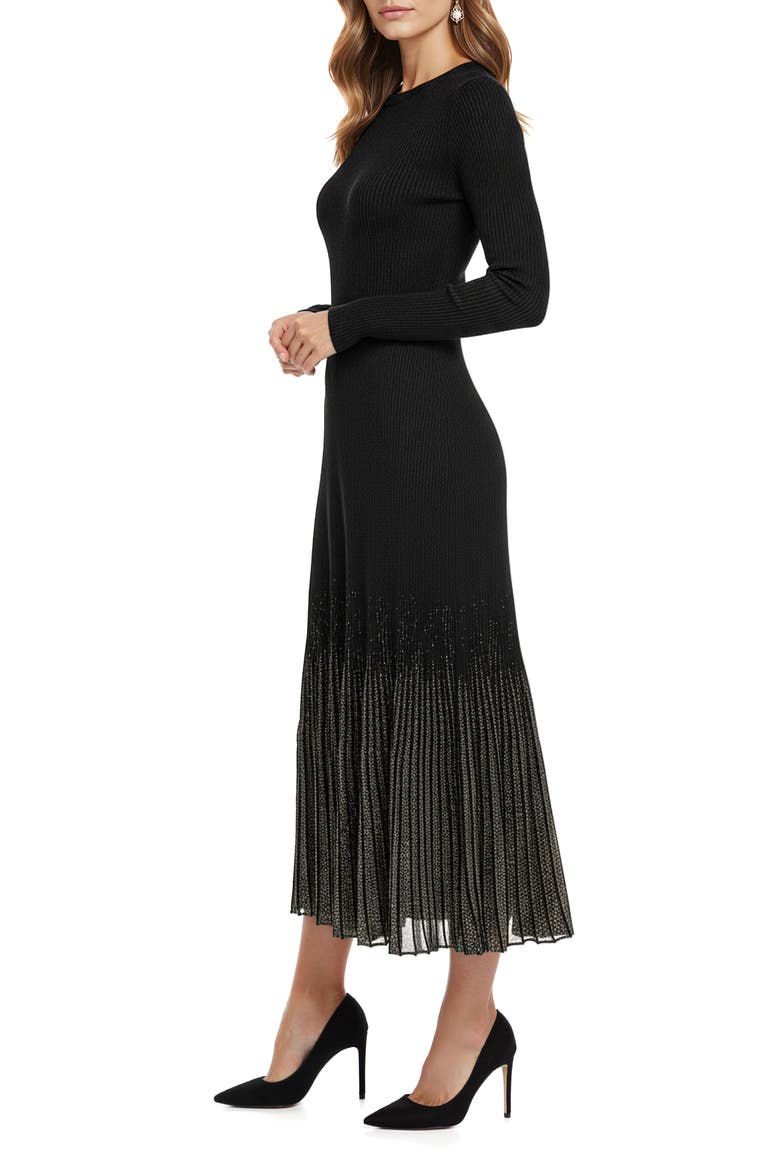 Shimmer Pleat Long Sleeve Maxi Sweater Dress, Alternate, color, BLACK GOLD