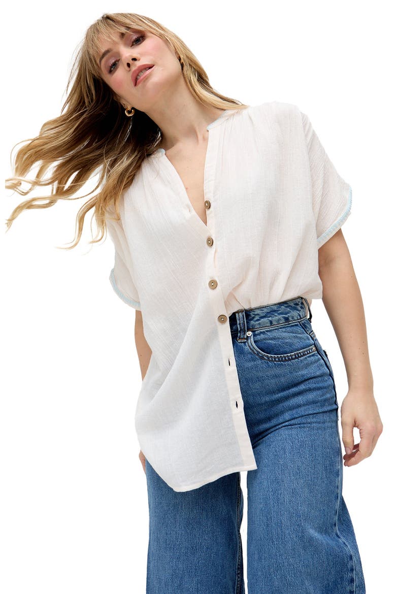 Juneeta Crop Sleeve Button Down Shirt, Main, color, Cream
