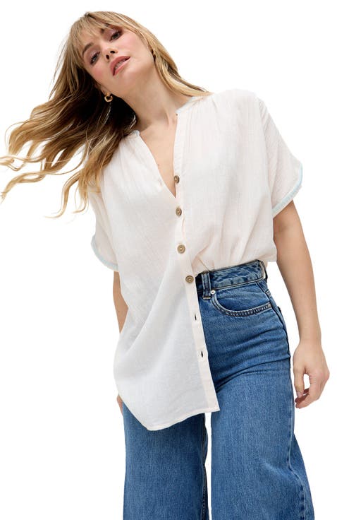 Juneeta Crop Sleeve Button Down Shirt