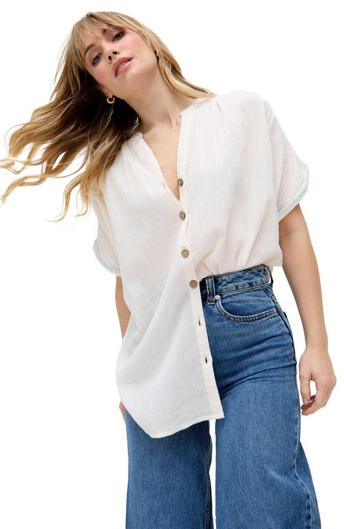 Raffya Juneeta Crop Sleeve Button Down Shirt In White
