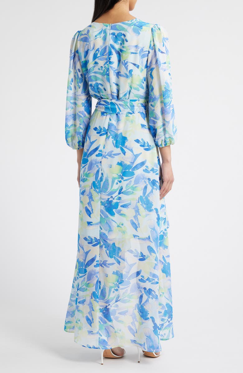 Eliza J Floral Print Long Sleeve Maxi Dress, Alternate, color, Blue