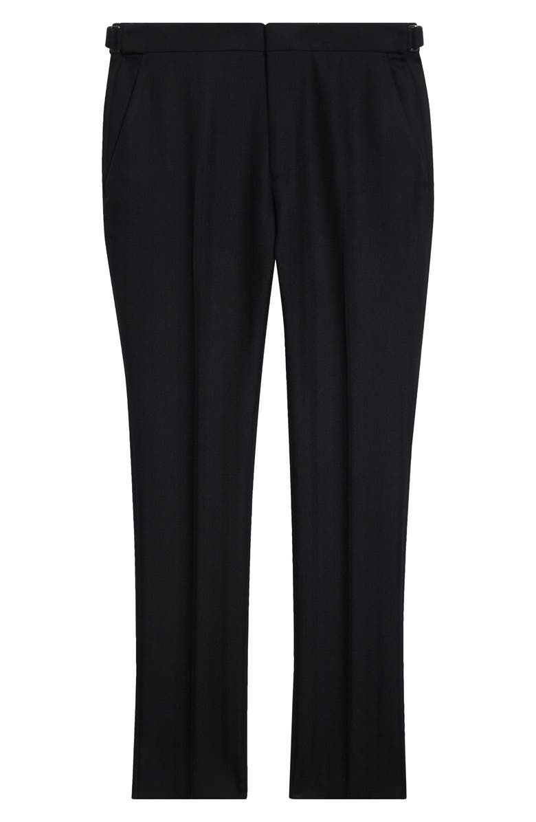 TOM FORD Flat Front Wool Herringbone Trousers, Main, color, Naa Black