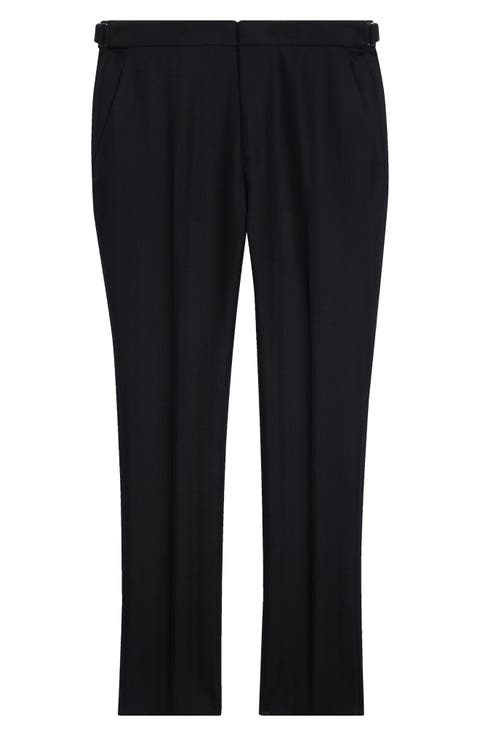Flat Front Wool Herringbone Trousers