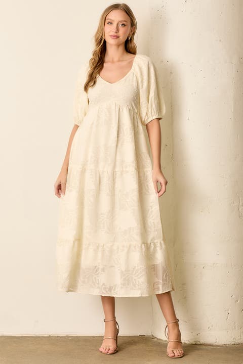 Leaf Textured Tiered Midi Dress