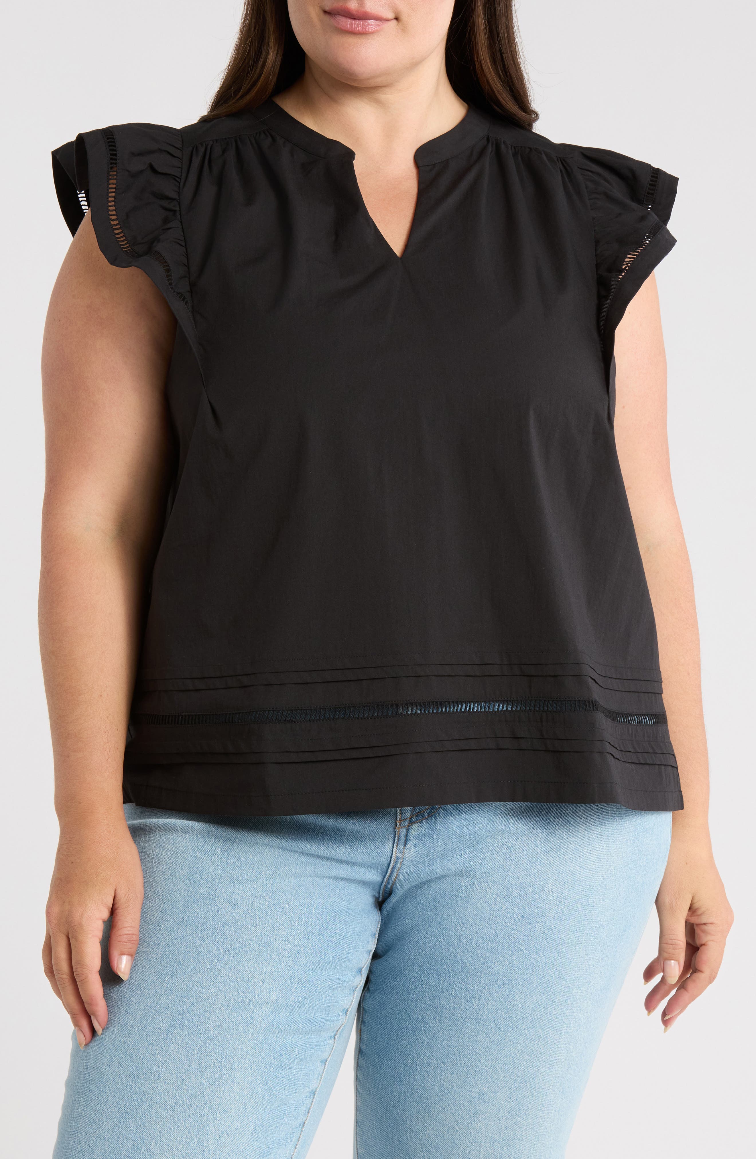 DR2 by Daniel Rainn Embroidered Ruffle Cotton Blend Poplin Top