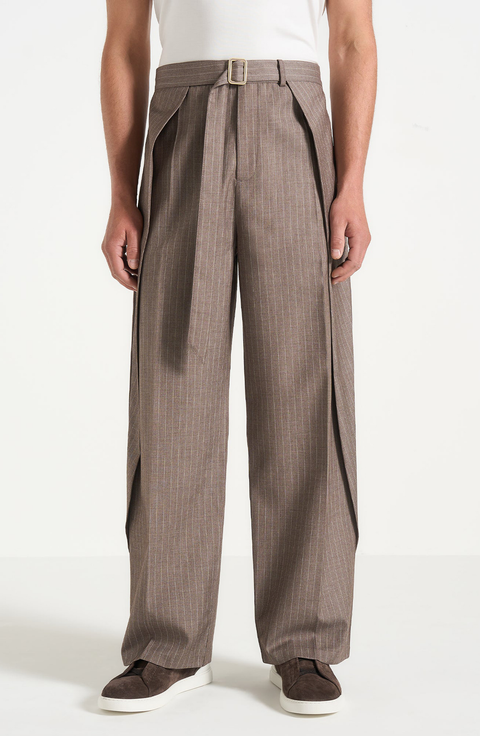 Charles Wide Fit Wrap Leg Pinstripe Tailored Trousers