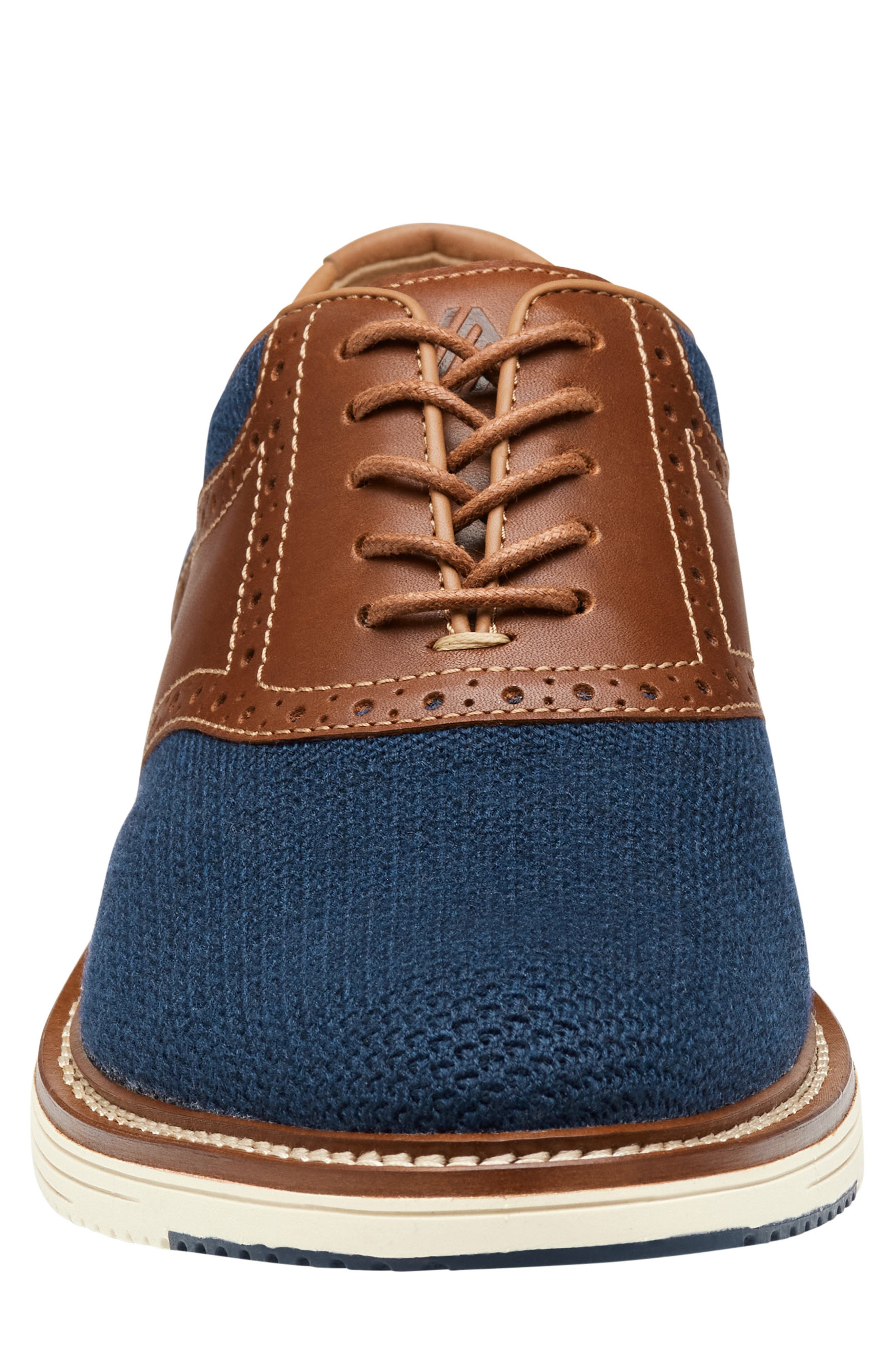 Upton Knit Saddle Shoe, Alternate, color, NAVY KNIT/ TAN FULL GRAIN