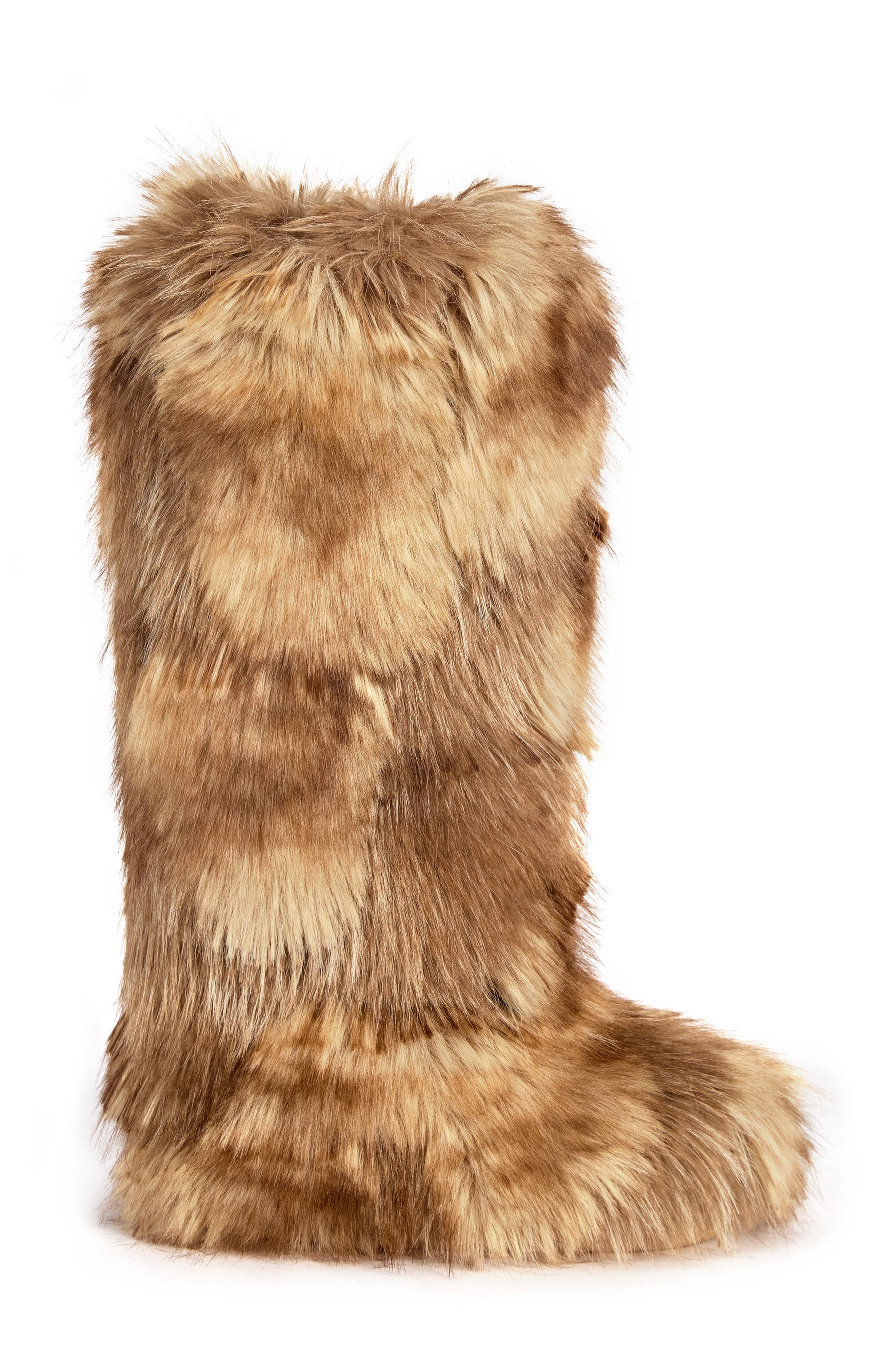 Fennec Faux Fur Knee High Boot, Alternate, color, BROWN
