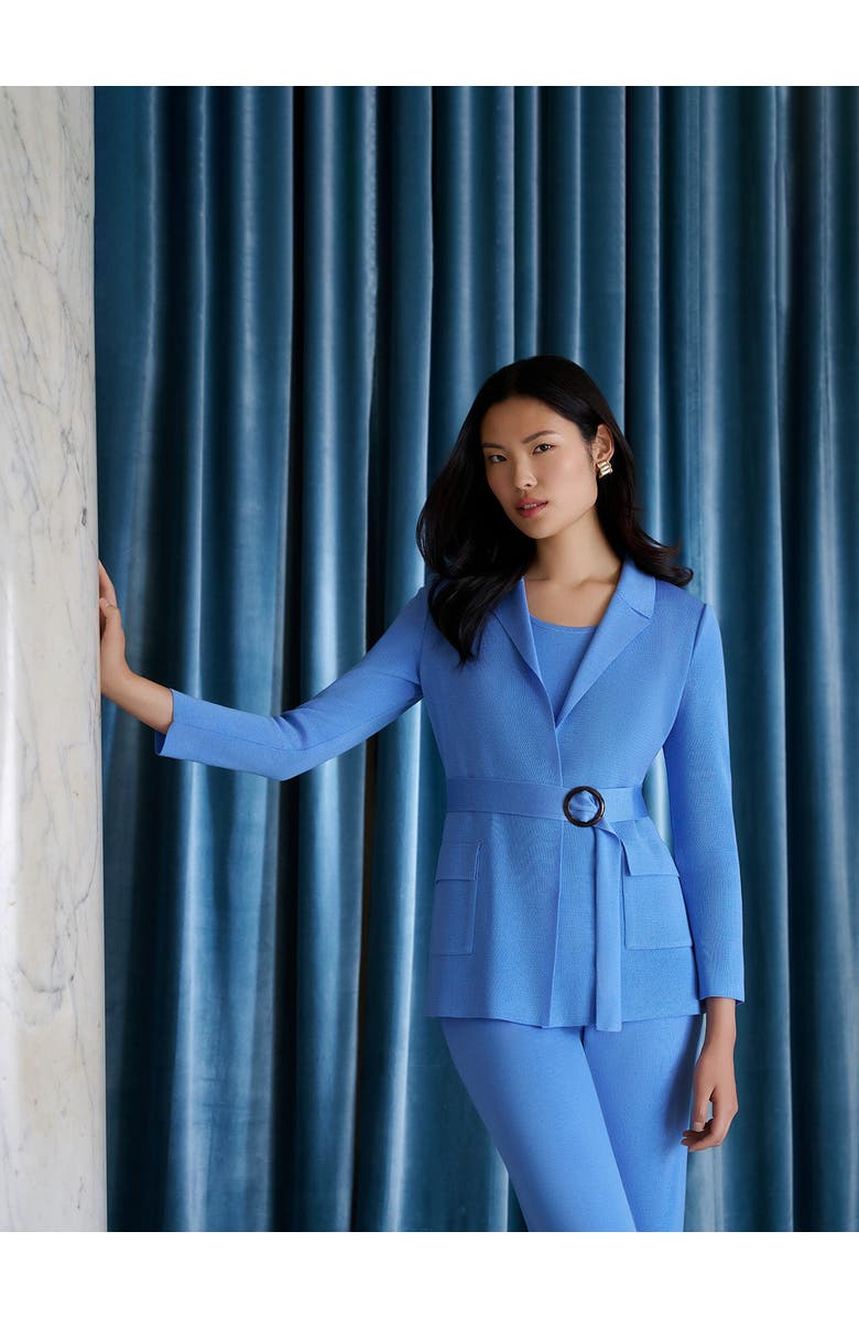 Misook Belted Tonal Flat Knit Jacket, Alternate, color, Tranquil Blue