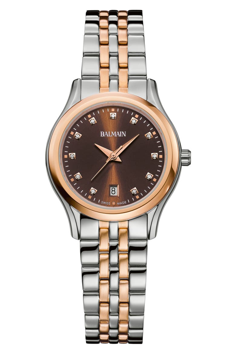 Beleganza Diamond Bracelet Watch, 27.5mm, Main, color, STAINLESS STEEL/ROSE GOLD