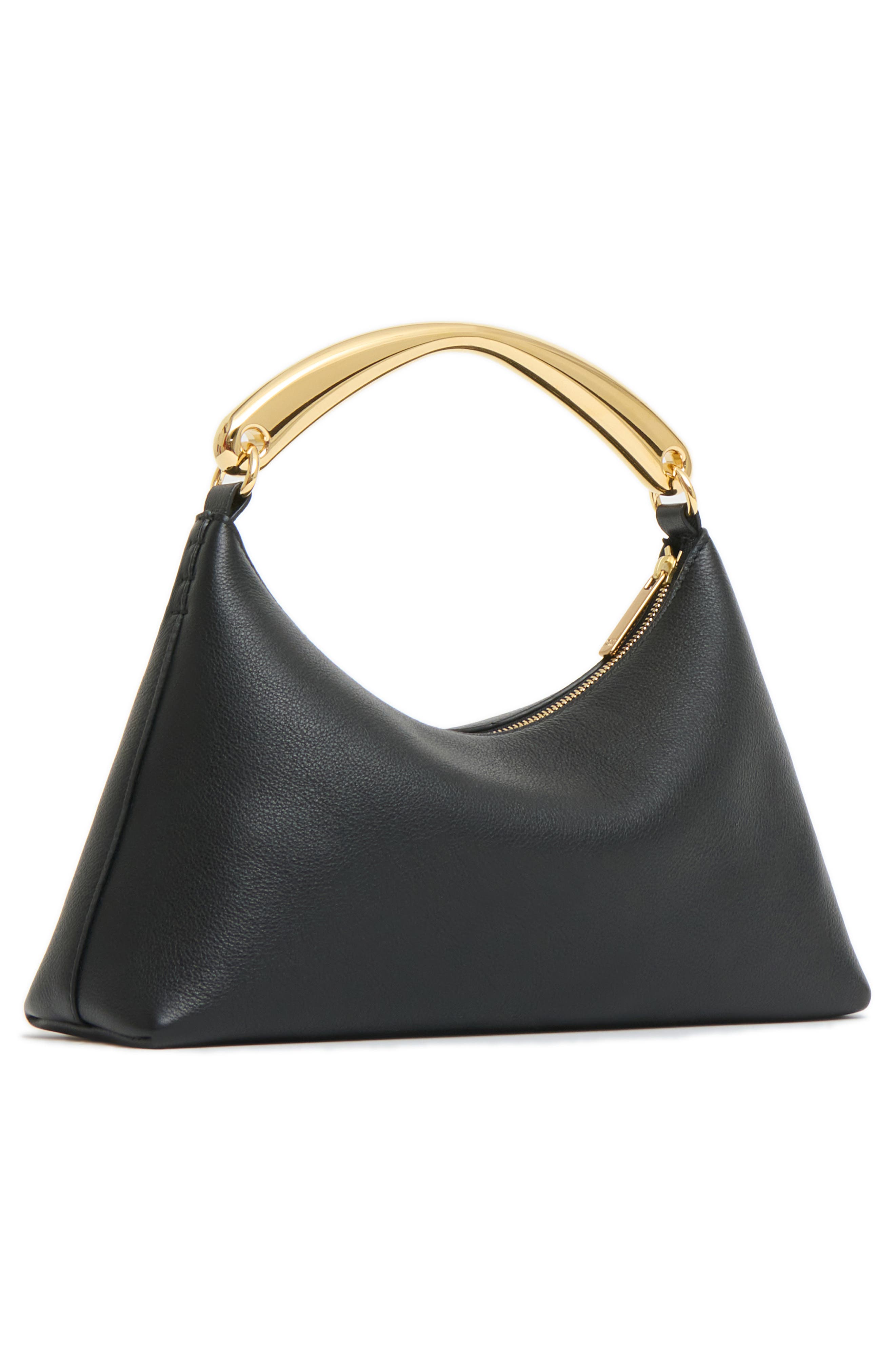 Mansur Gavriel Rhea Metal Handle Leather Bag, Alternate, color, Black
