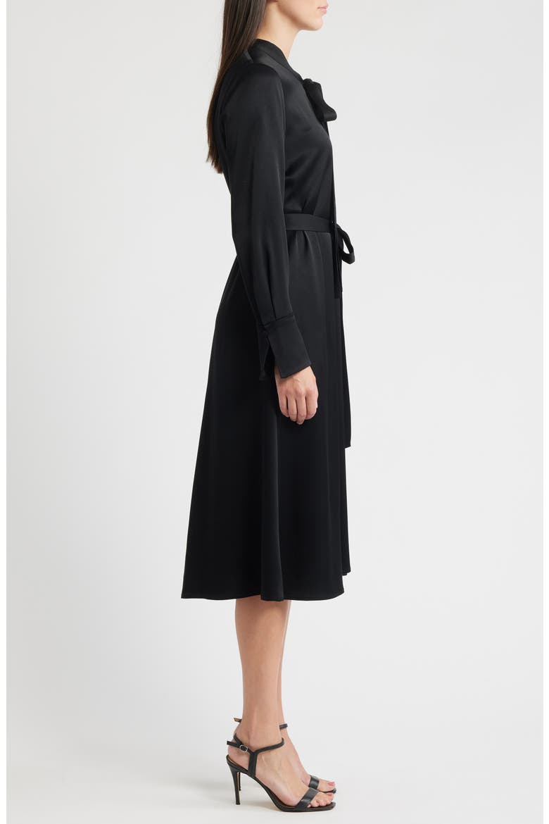 Bambi Tie Waist Long Sleeve Satin Dress, Alternate, color, BLACK