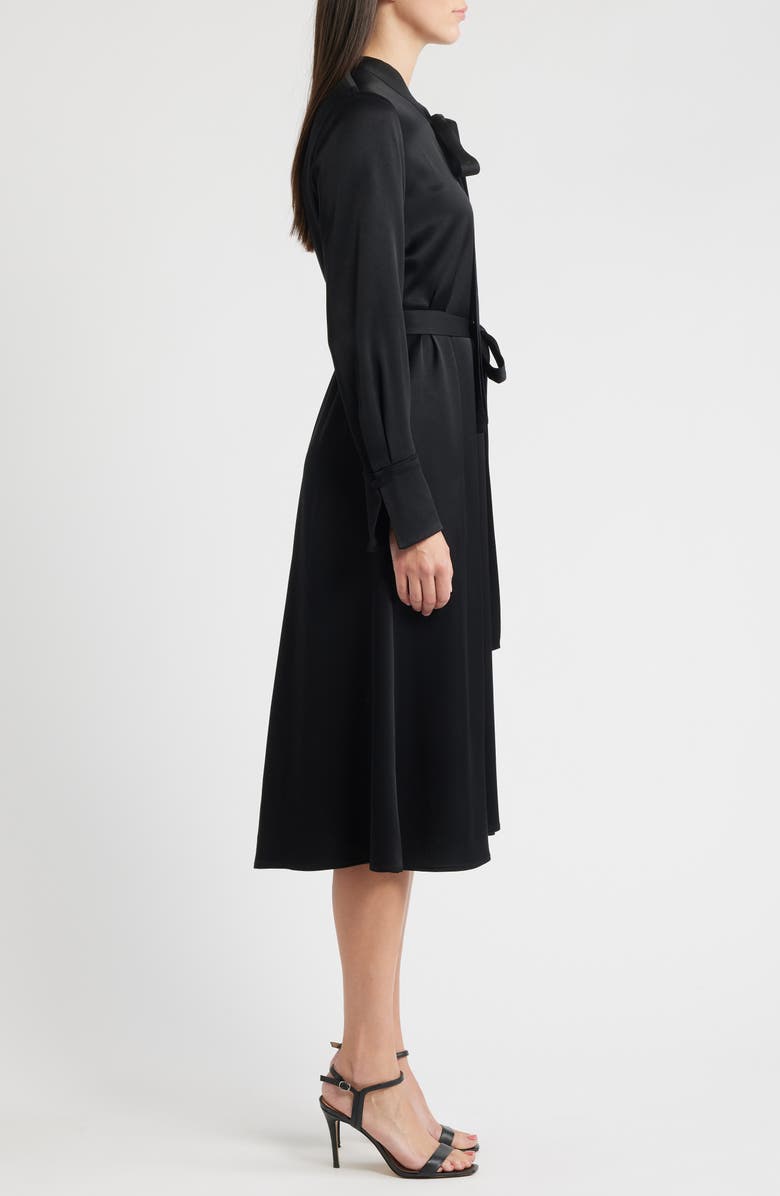 KOBI HALPERIN Bambi Tie Waist Long Sleeve Satin Dress, Alternate, color, Black