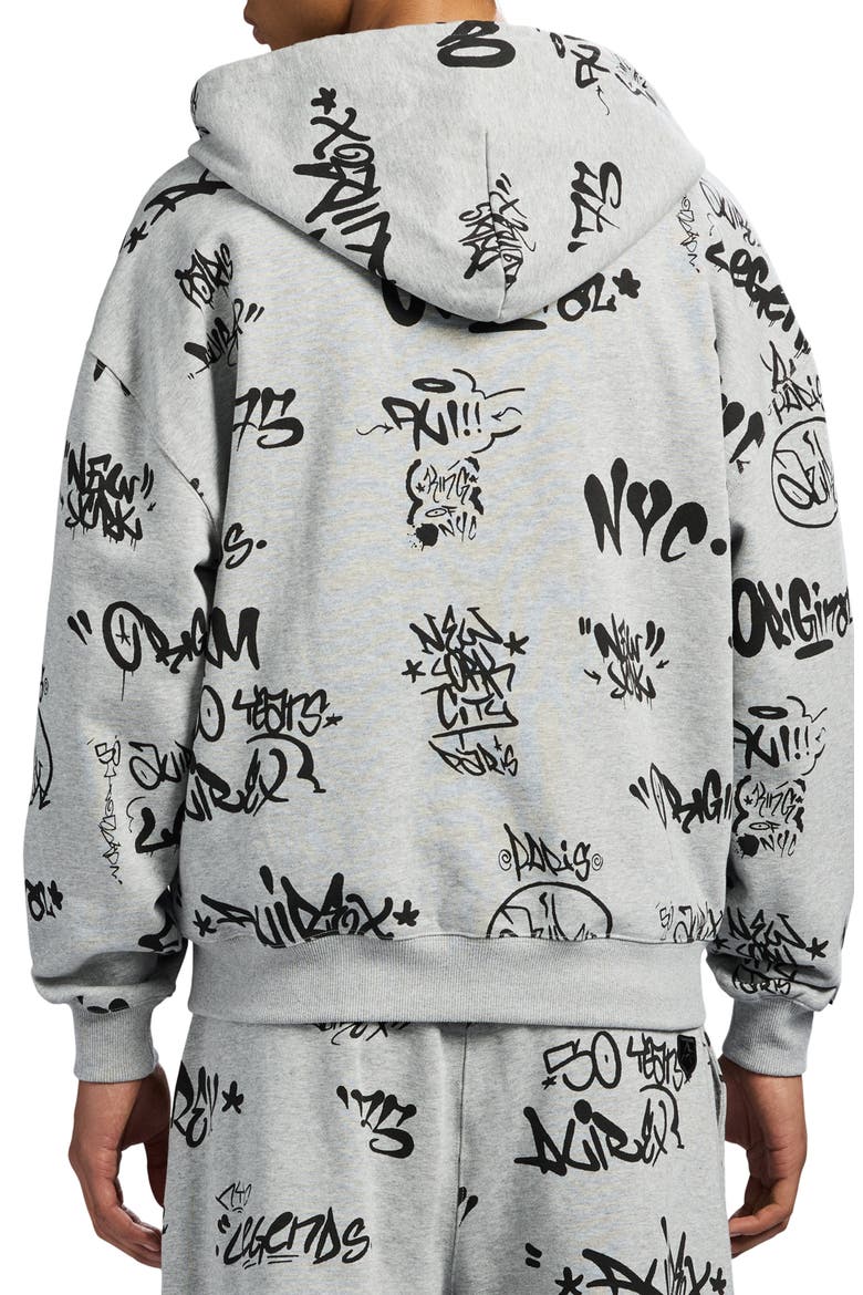 Graffiti Zip Hoodie, Alternate, color, HEATHER GREY