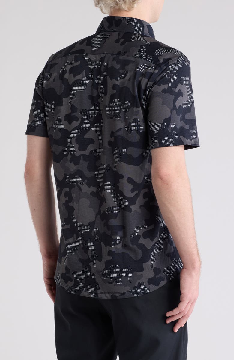 Stone Rose DRYTOUCH<sup>®</sup> Performance Camo Print Short Sleeve Button-Up Shirt, Alternate, color, Black