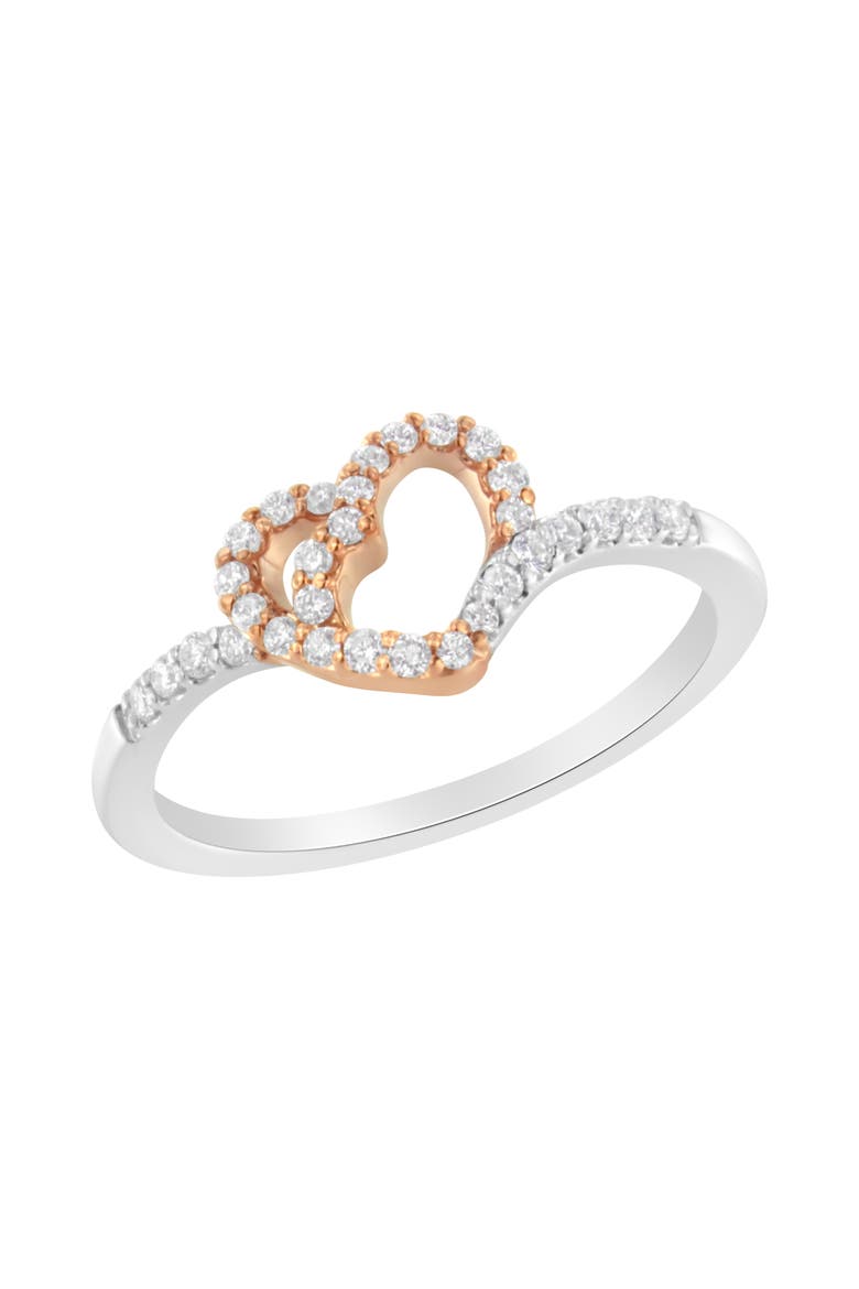 10K Two Toned Gold 1/5 Cttw Diamond Open Heart Cocktail Ring, Alternate, color, White Gold