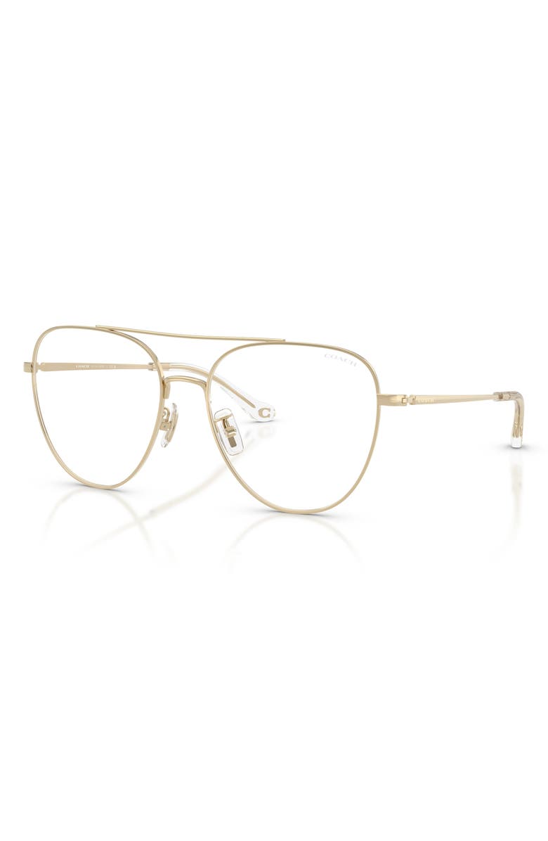 COACH 56mm Pilot Blue Light Blocking Optical Glasses, Alternate, color, Light Gold / Clear Blue Light