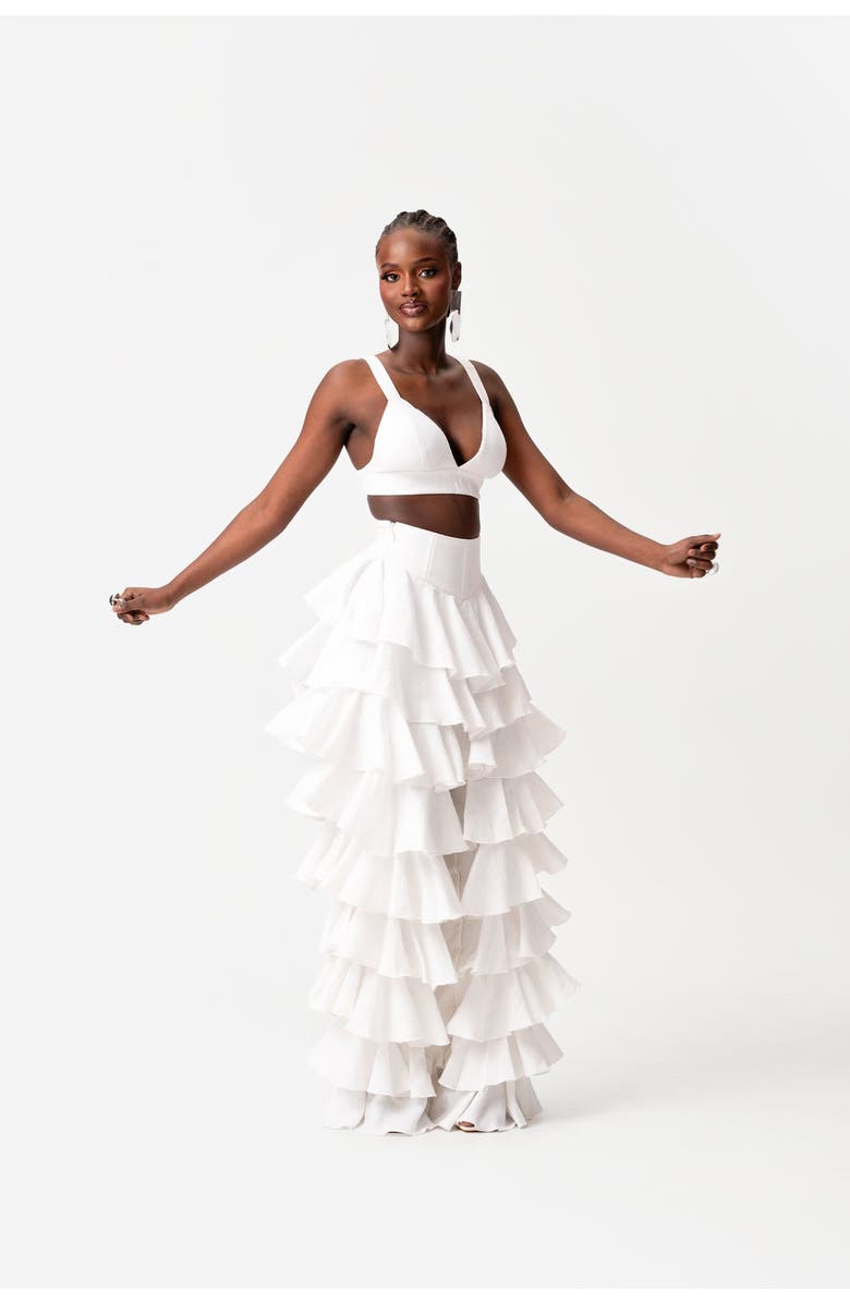 OFUURE Linen Daria Ruffle Pants, Alternate, color, White