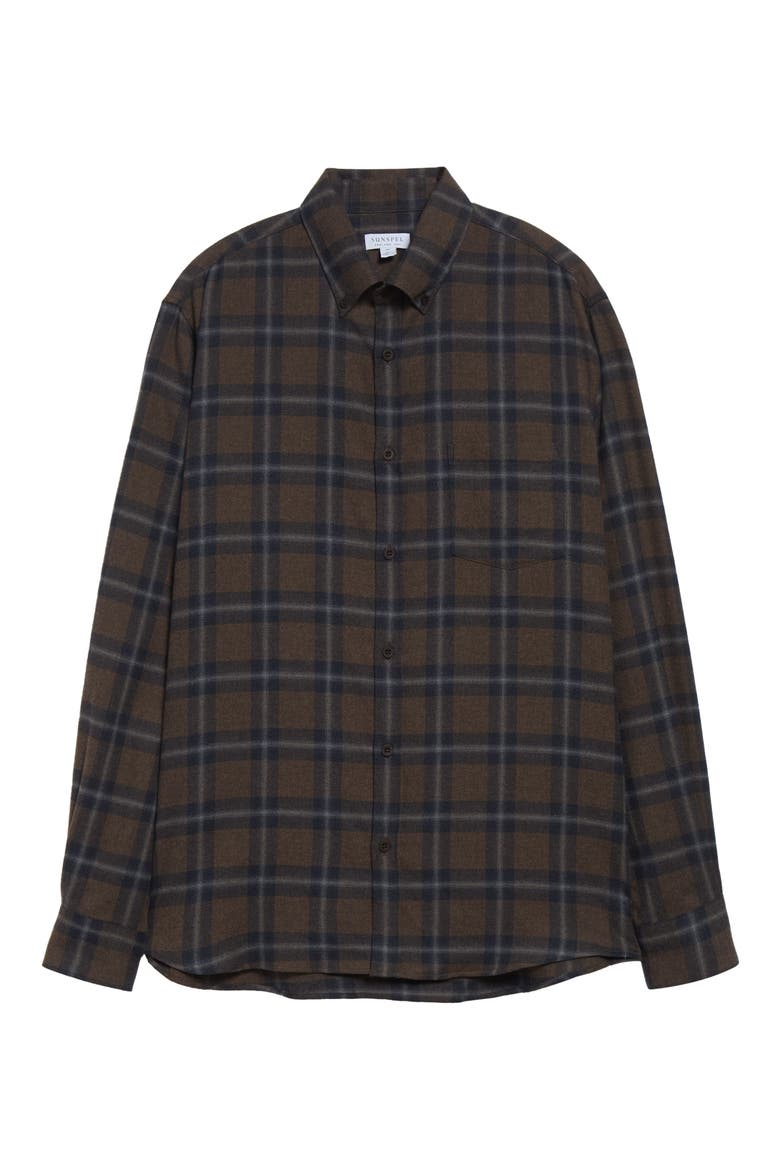 Check Brushed Cotton Flannel Button-Down Shirt, Alternate, color, BARK CHECK