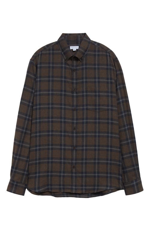 Sunspel Check Brushed Cotton Flannel Button-down Shirt In Brown
