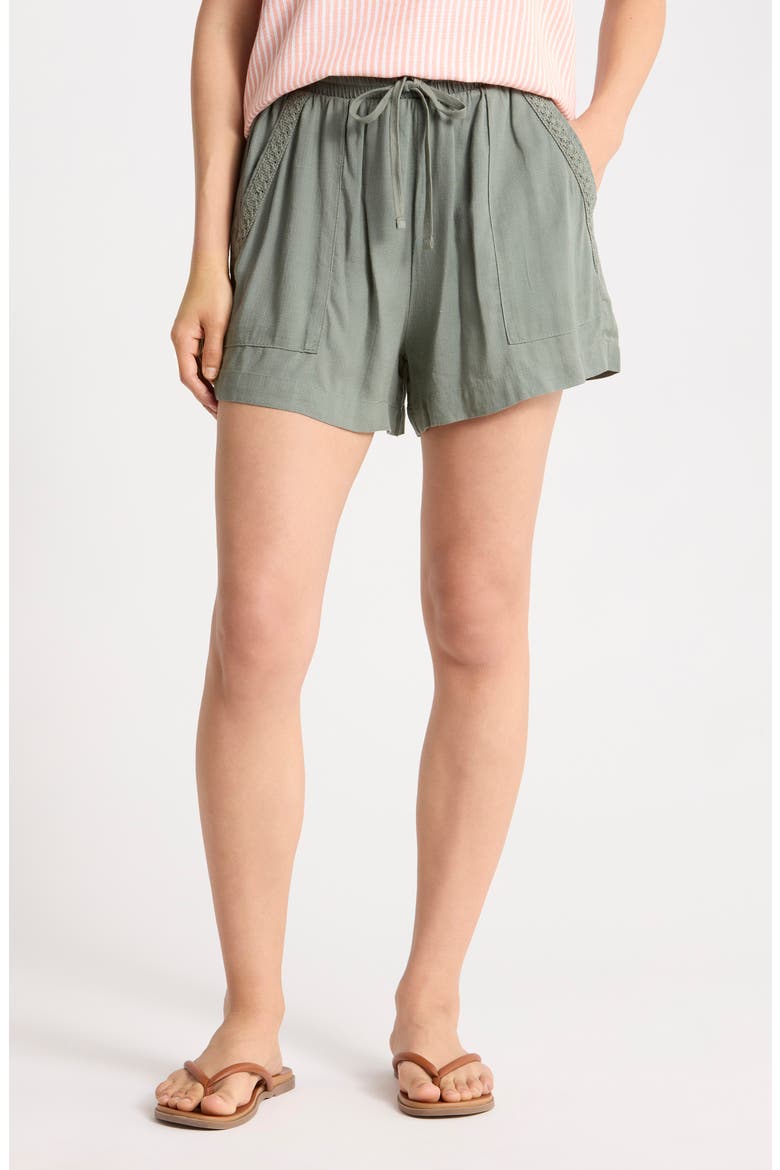 Marseilles Lace Trim Shorts, Main, color, OLIVE GREEN