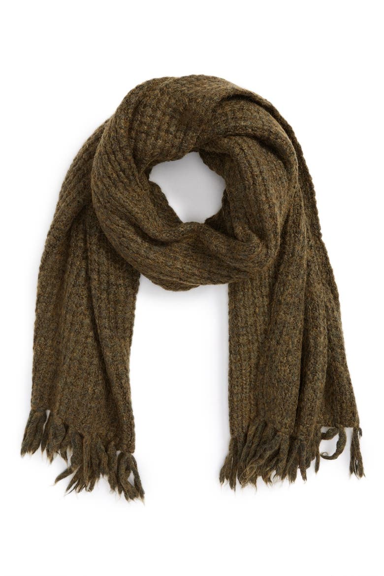 Waffle Stitch Knit Scarf, Main, color, HUNTER GREEN