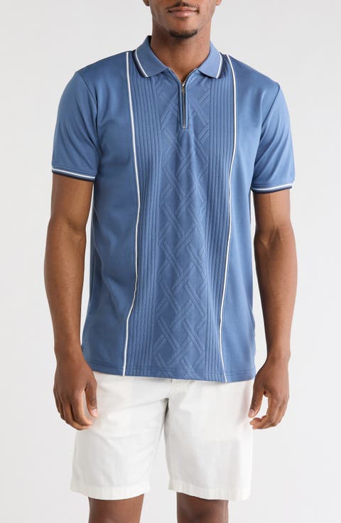 Textured Vertical Stripe Quarter Zip Knit Polo