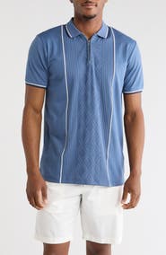 DENIM AND FLOWER Textured Vertical Stripe Quarter Zip Knit Polo