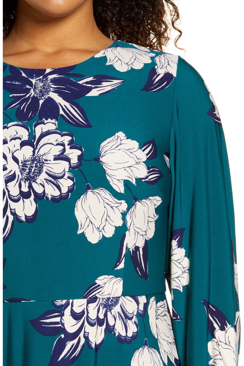 Floral Long Sleeve Midi Dress, Alternate, color, HUNTER
