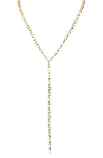 Cz By Kenneth Jay Lane Emerald Cut Cubic Zirconia Bar Y-necklace In Gold