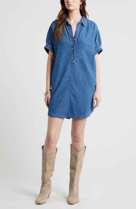 Chambray Polo High-Low Shift Dress